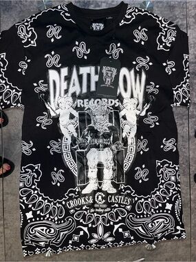 Death Row Records Graphic Bandana Print Short Sleeve Tee - Black Medium